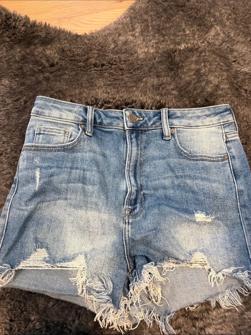 Distressed Light Blue High-Rise Denim Shorts